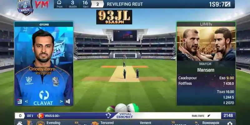 Virtual cricket gameplay interface with score updates